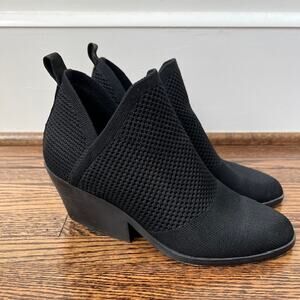 Eileen Fisher Joss Knit Ankle Bootie Black Womens 7 Block Heel Stretch Pull On
